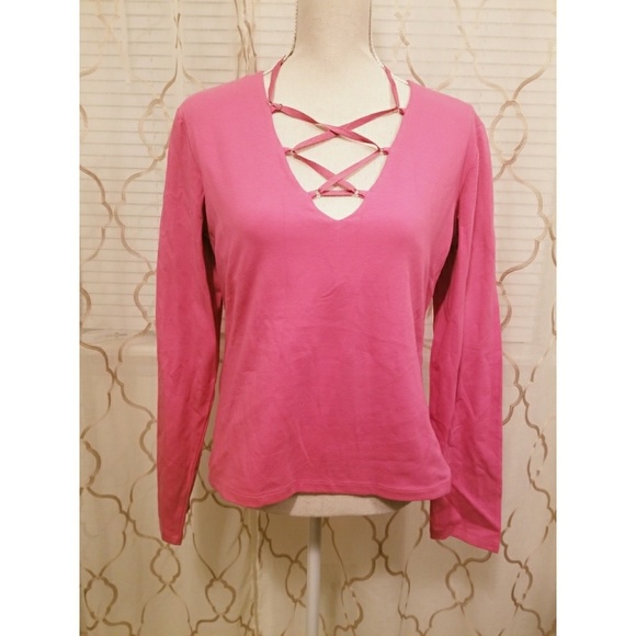 Moda International Tops - Pink lace up top